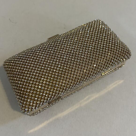 Gold Crystal Clutch Purse Womens Evening Bag Rhinestone Minaudiere Chain Strap - Picture 3 of 12